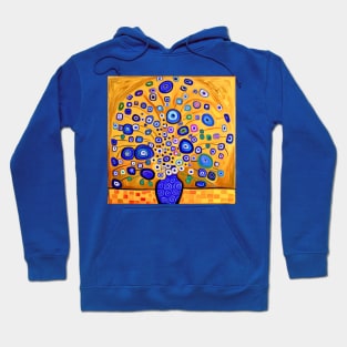 Cute Abstract Flowers in a Blue Vase Still Life Painting Hoodie